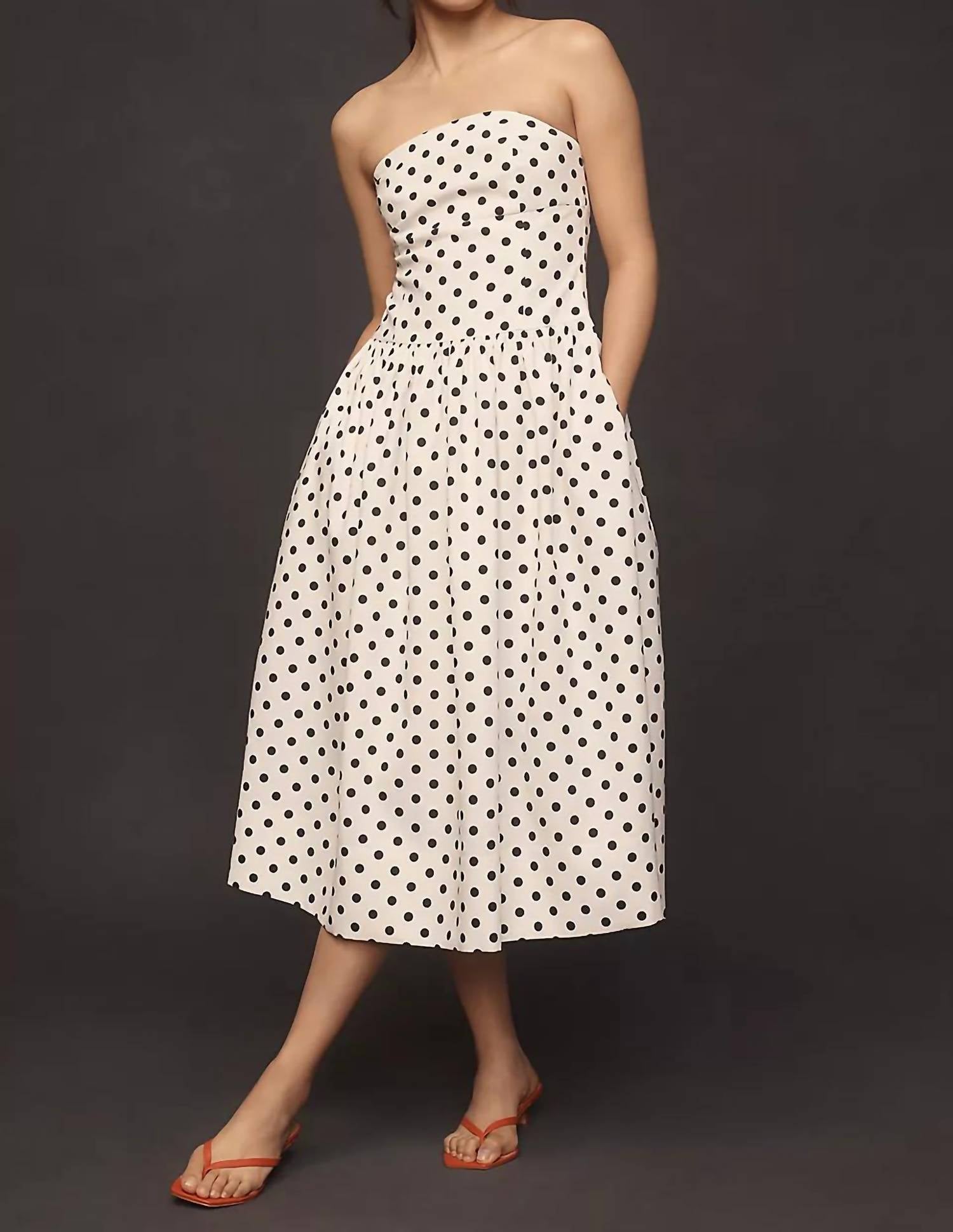 Endless Rose - Strapless Polka Dot Taffeta Midi Dress
