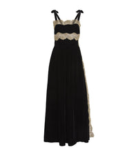 Loretta Caponi - Sabina Sleeveless Tie Shoulder Lace Detail Velvet Dress