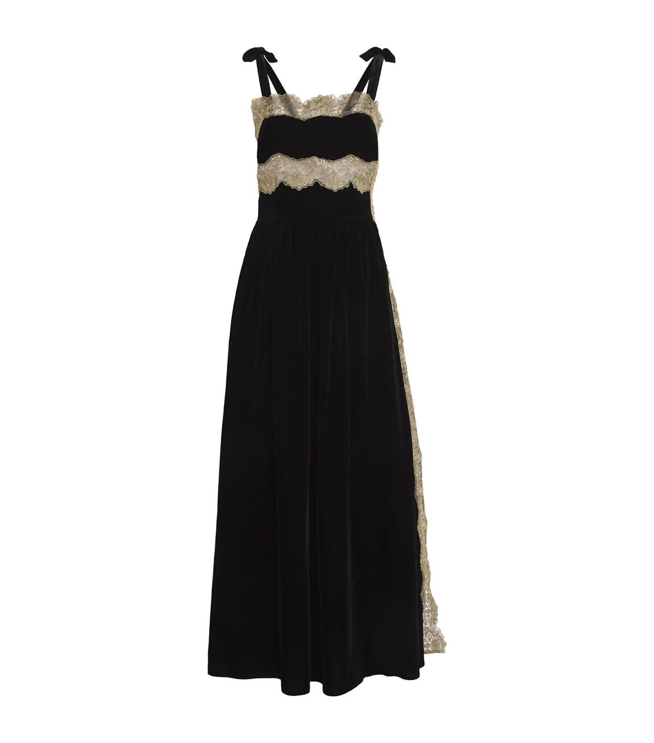 Loretta Caponi - Sabina Sleeveless Tie Shoulder Lace Detail Velvet Dress