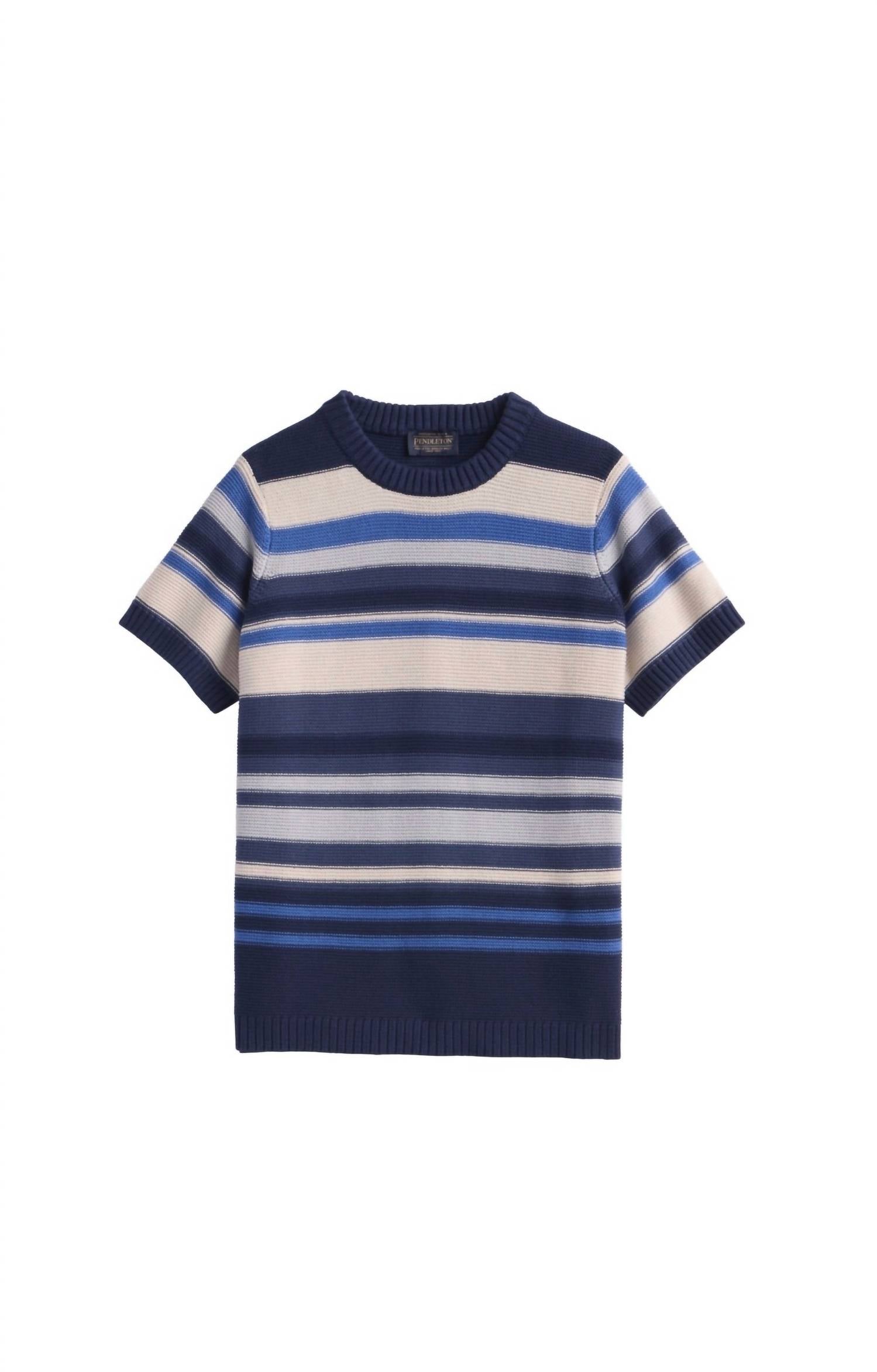 PENDLETON Women's Textured Striped Sweater in navy cream - women's t-shirt