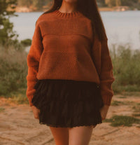 Miss Me Amber Skies Long Sleeve Sweater in brown - women's sweater - detail view