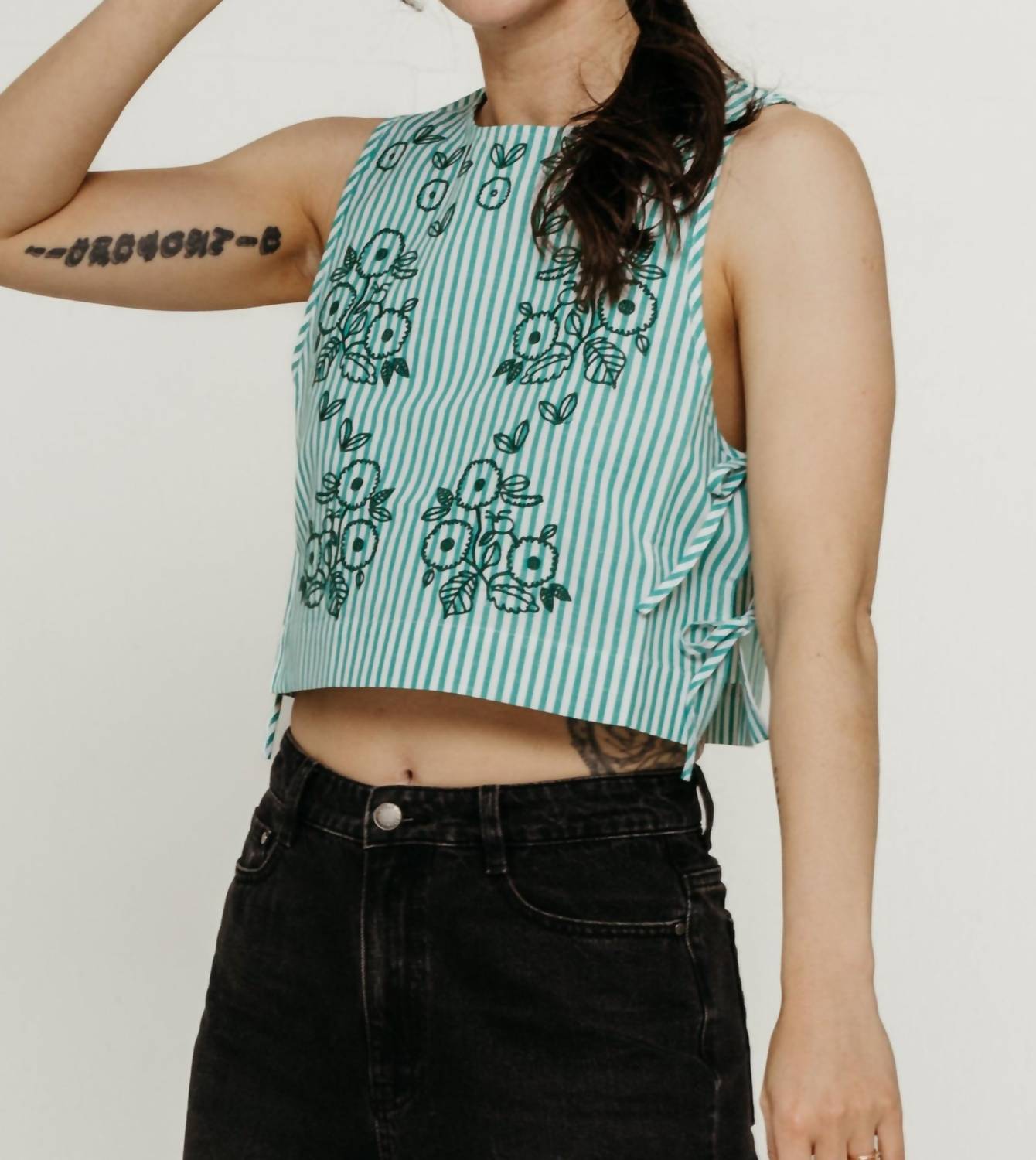 The Tiny Big Sister - Striped Embroidered Top