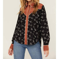 Cruel Girl - Conversation Print Long Sleeve Snap Western Shirt
