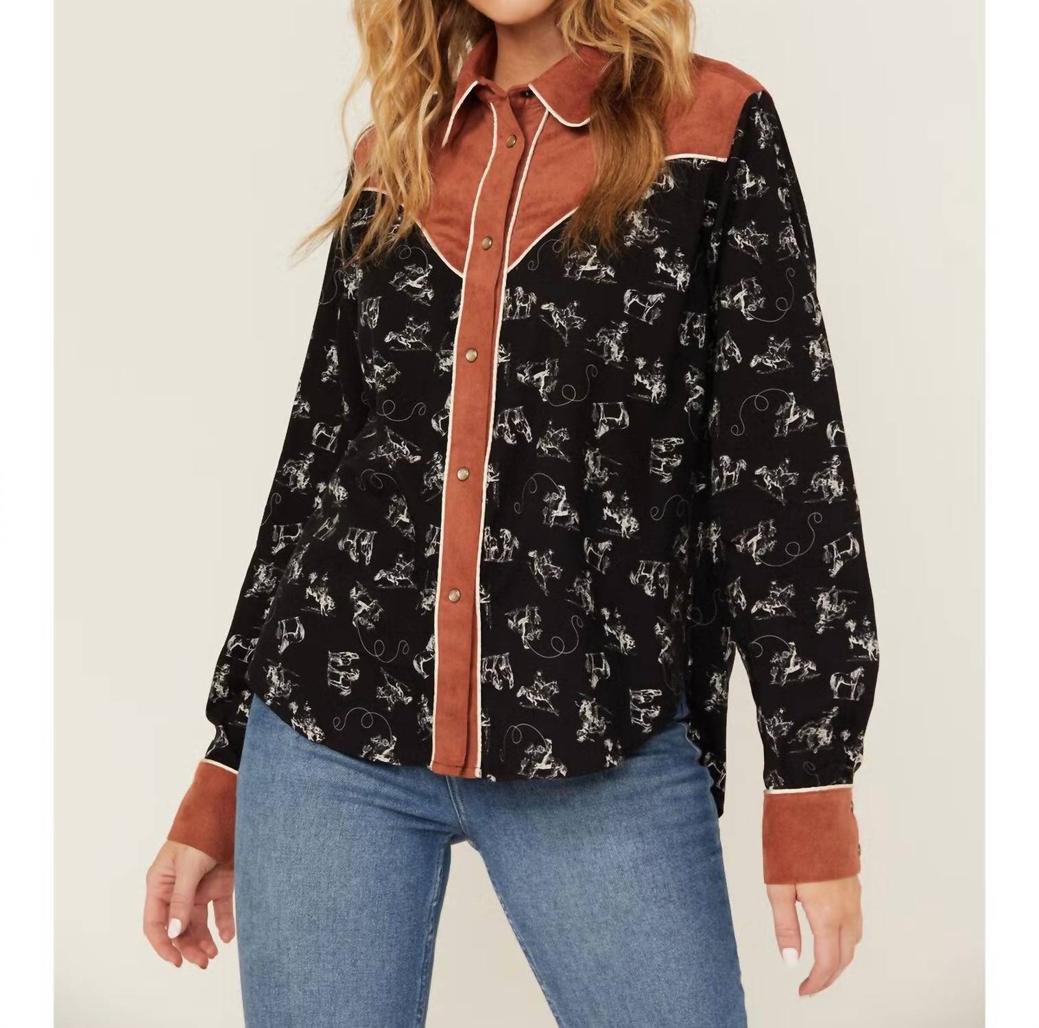 Cruel Girl - Conversation Print Long Sleeve Snap Western Shirt