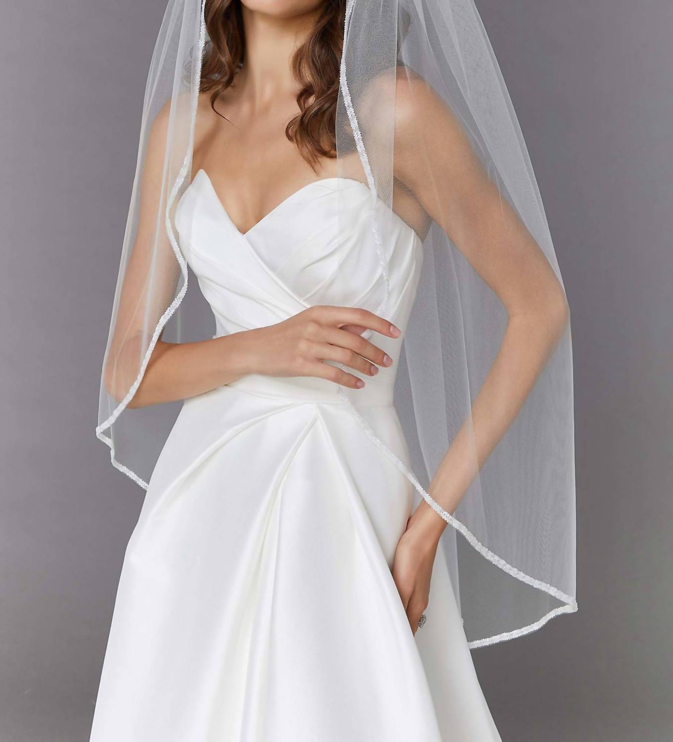 Morilee - Edged With Bugle Beads Fingertip Length Wedding Veil