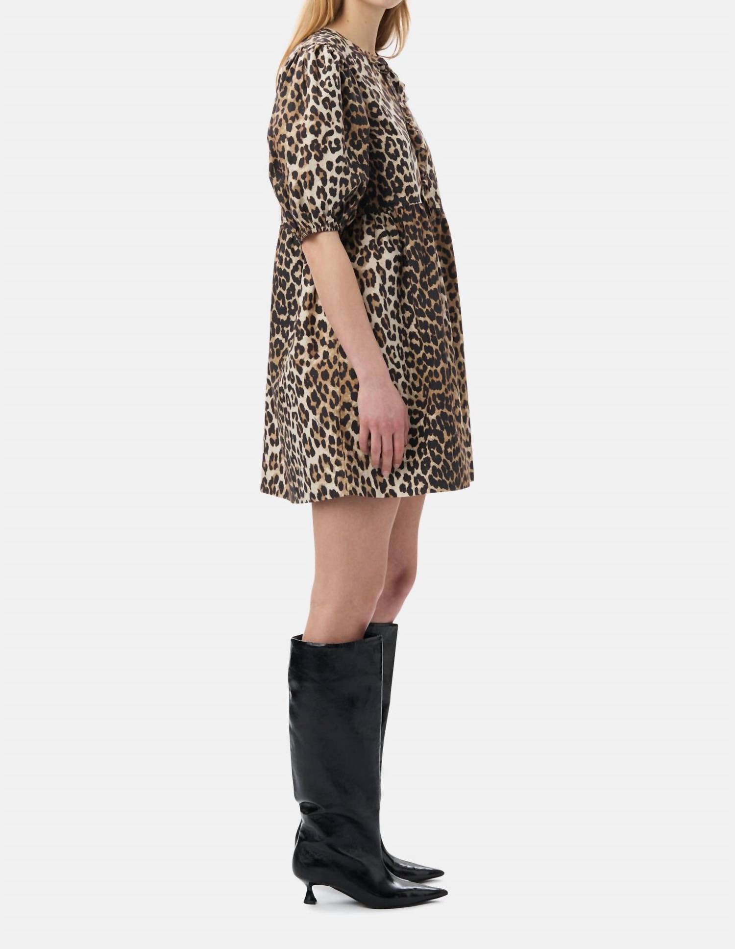 Ganni - Printed Cotton Tie String Mini Dress