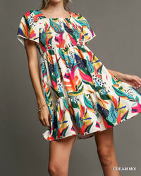 Umgee - Tropical Print Smocked Detail Short Dress