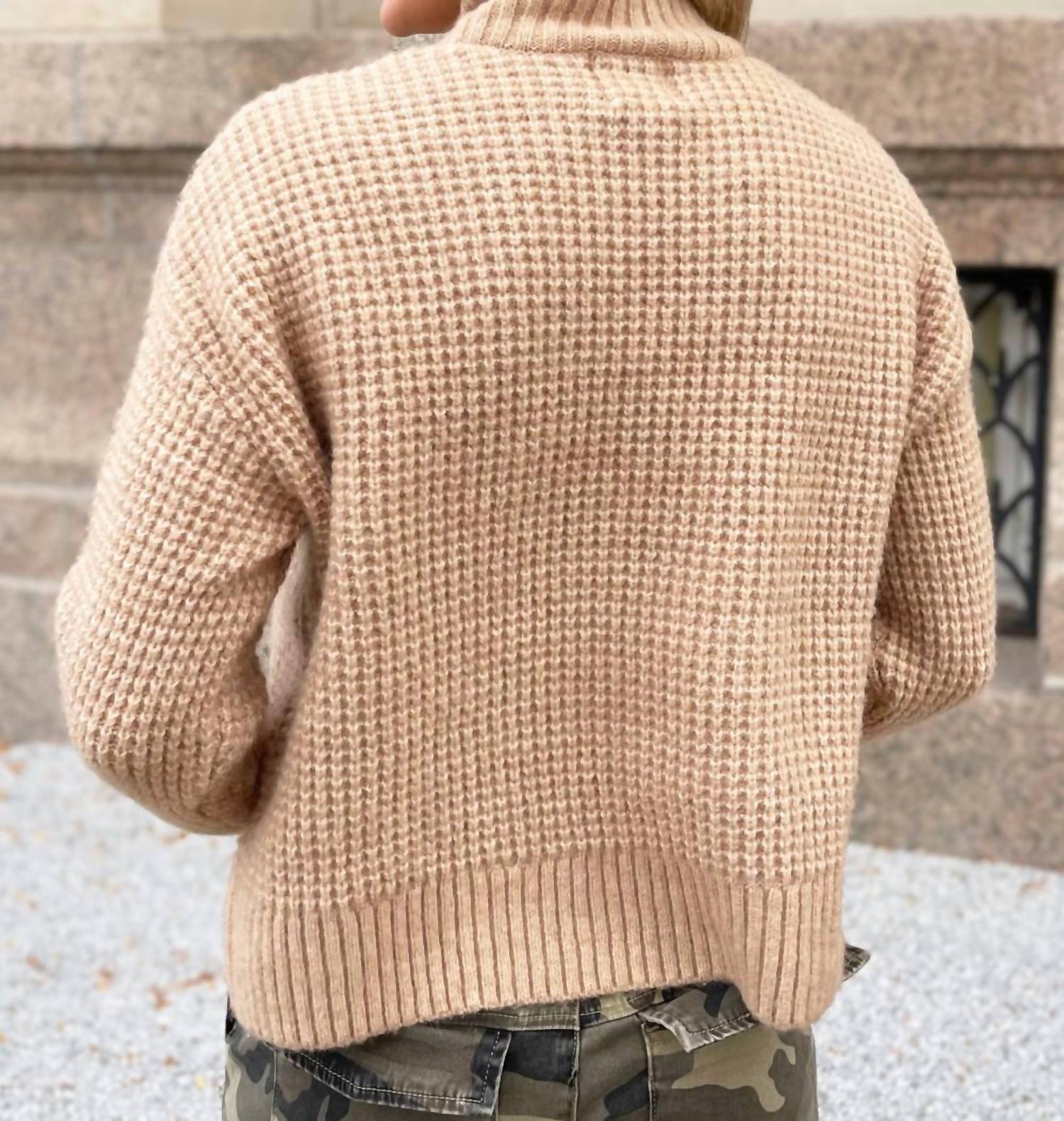 Lili Sidonio Knitted Sweater With High Collar in beige - women's sweater - detail view