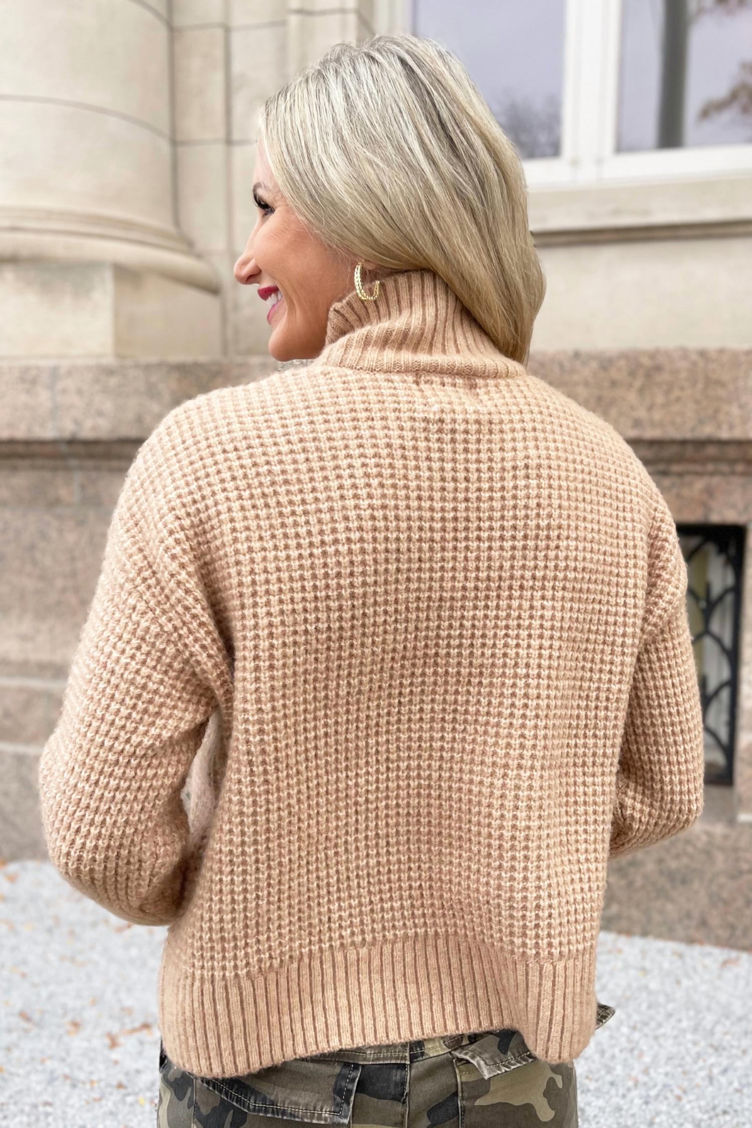 Lili Sidonio Knitted Sweater With High Collar in beige - women's sweater - alternate view