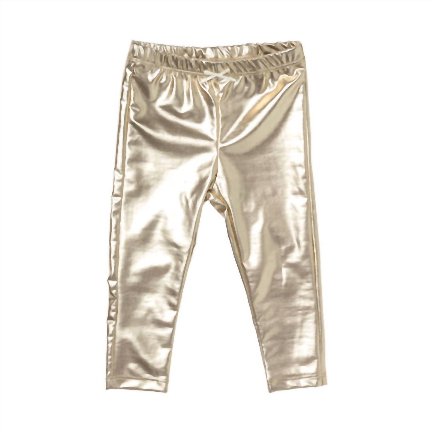 PINK CHICKEN Kid's Lame Leggings in light gold - kids' leggings