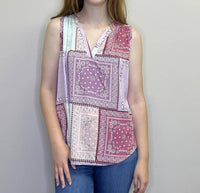 Papillon - Sleeveless Bandana Print V Neck Tank