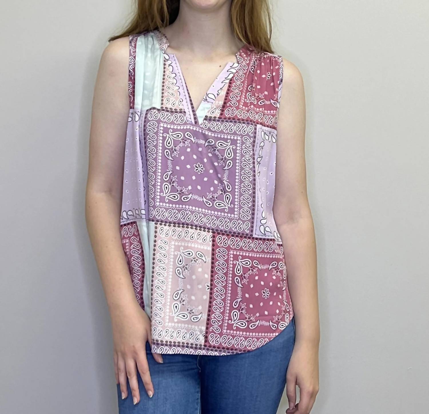 Papillon - Sleeveless Bandana Print V Neck Tank