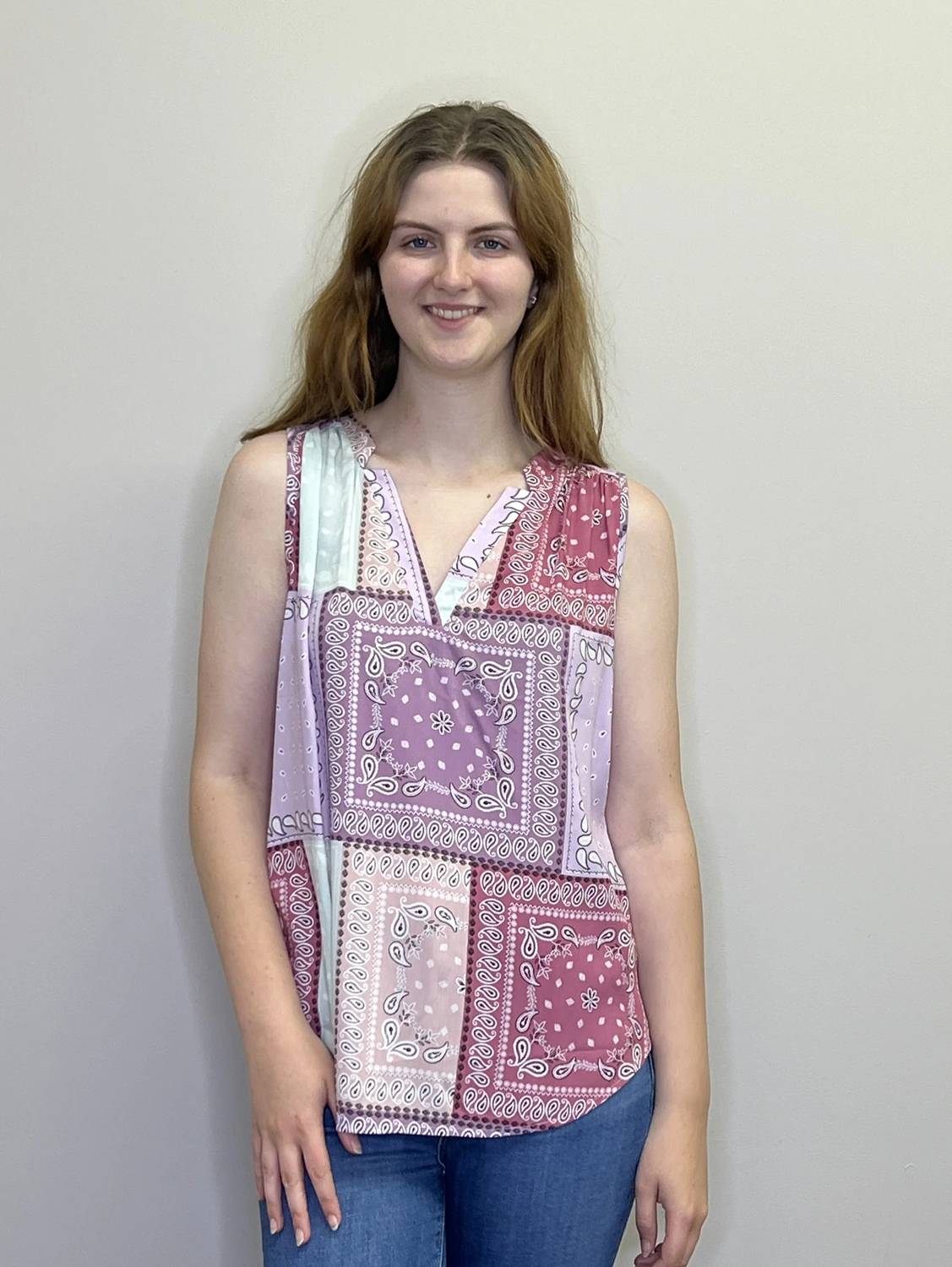 Papillon - Sleeveless Bandana Print V Neck Tank