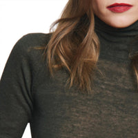 Autumn Cashmere - Fitted Sheer Elbow Sleeve Turtleneck Top