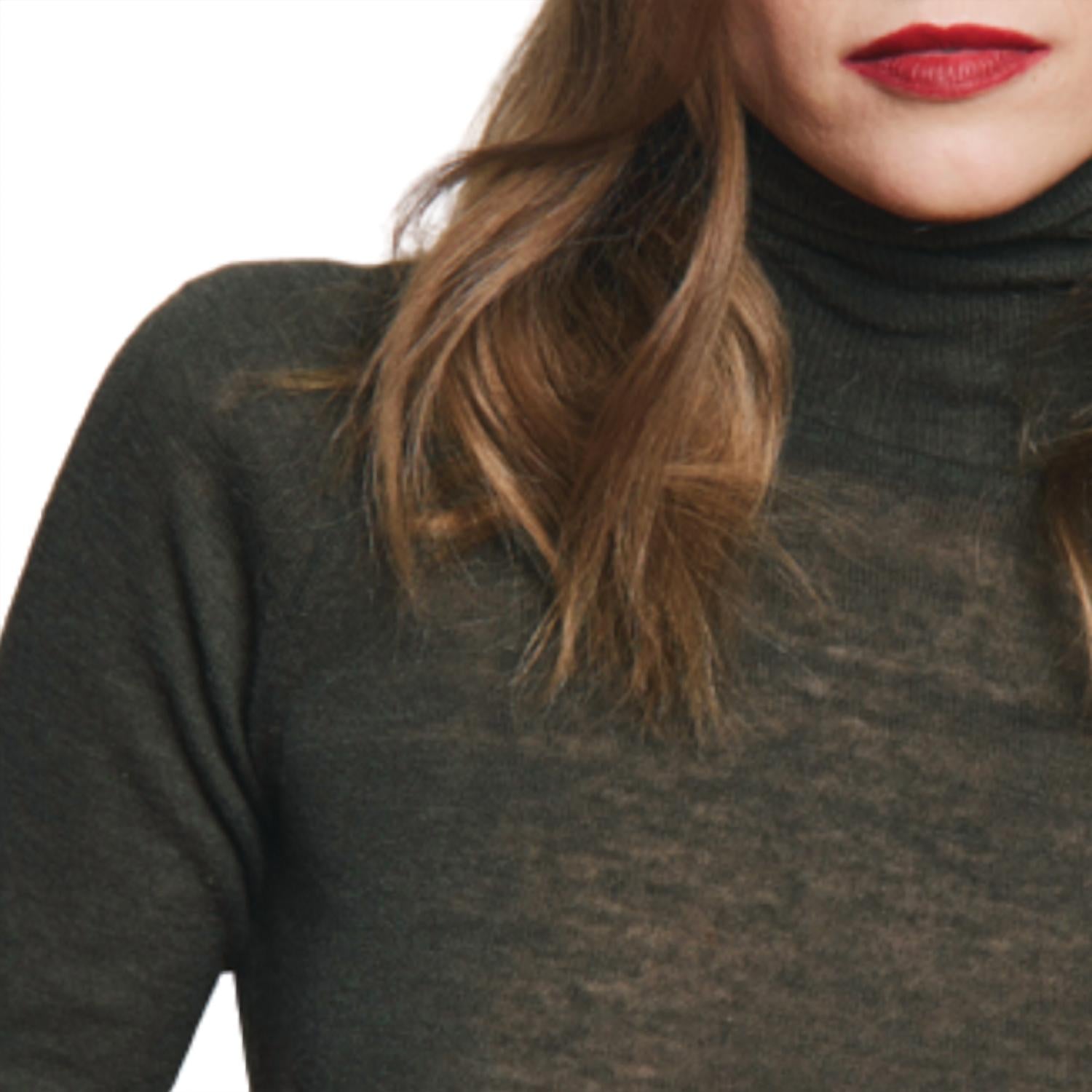 Autumn Cashmere - Fitted Sheer Elbow Sleeve Turtleneck Top