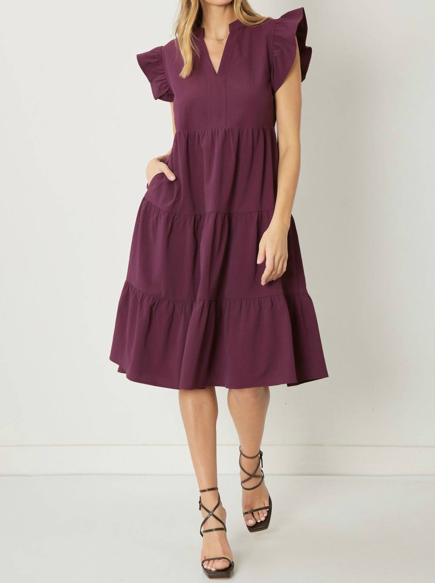 Entro - Ruffled Pocket Tiered Midi Dress