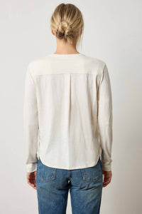Lilla P Mandarin Collar Button Down Shirt in talc - women's shirt - alternate view