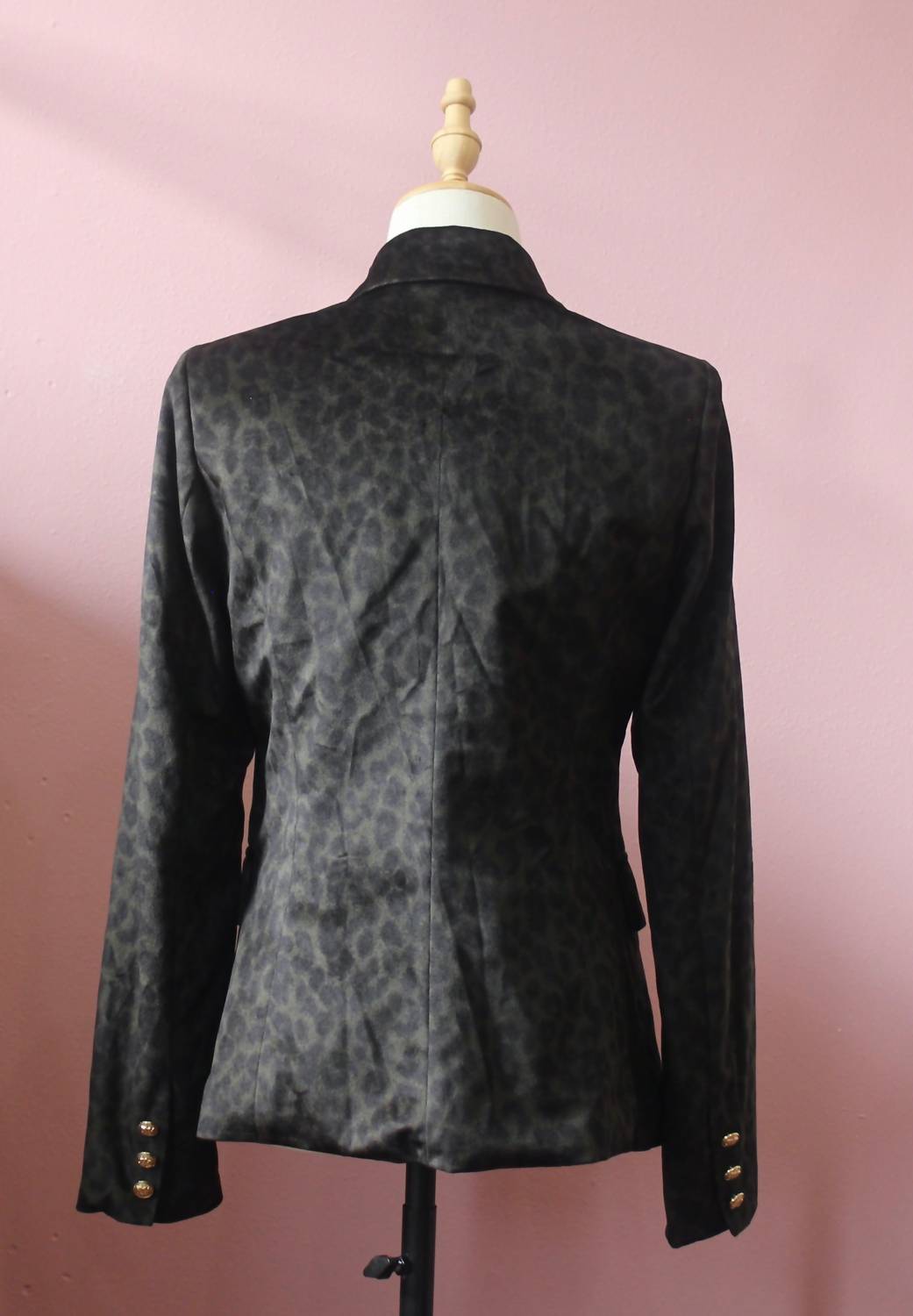 CHOKLATE PARIS Women's Double Breasted Leopard Velvet Blazer in khaki - women's jacket - detail view