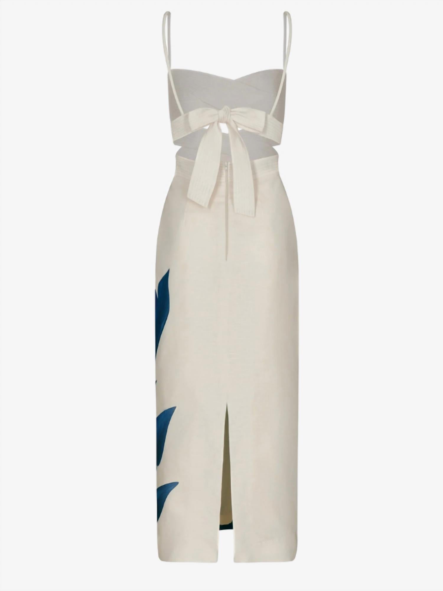 Andres Otalora Women's Recuerdos Midi Dress in blue musa leaf - women's dress - detail view