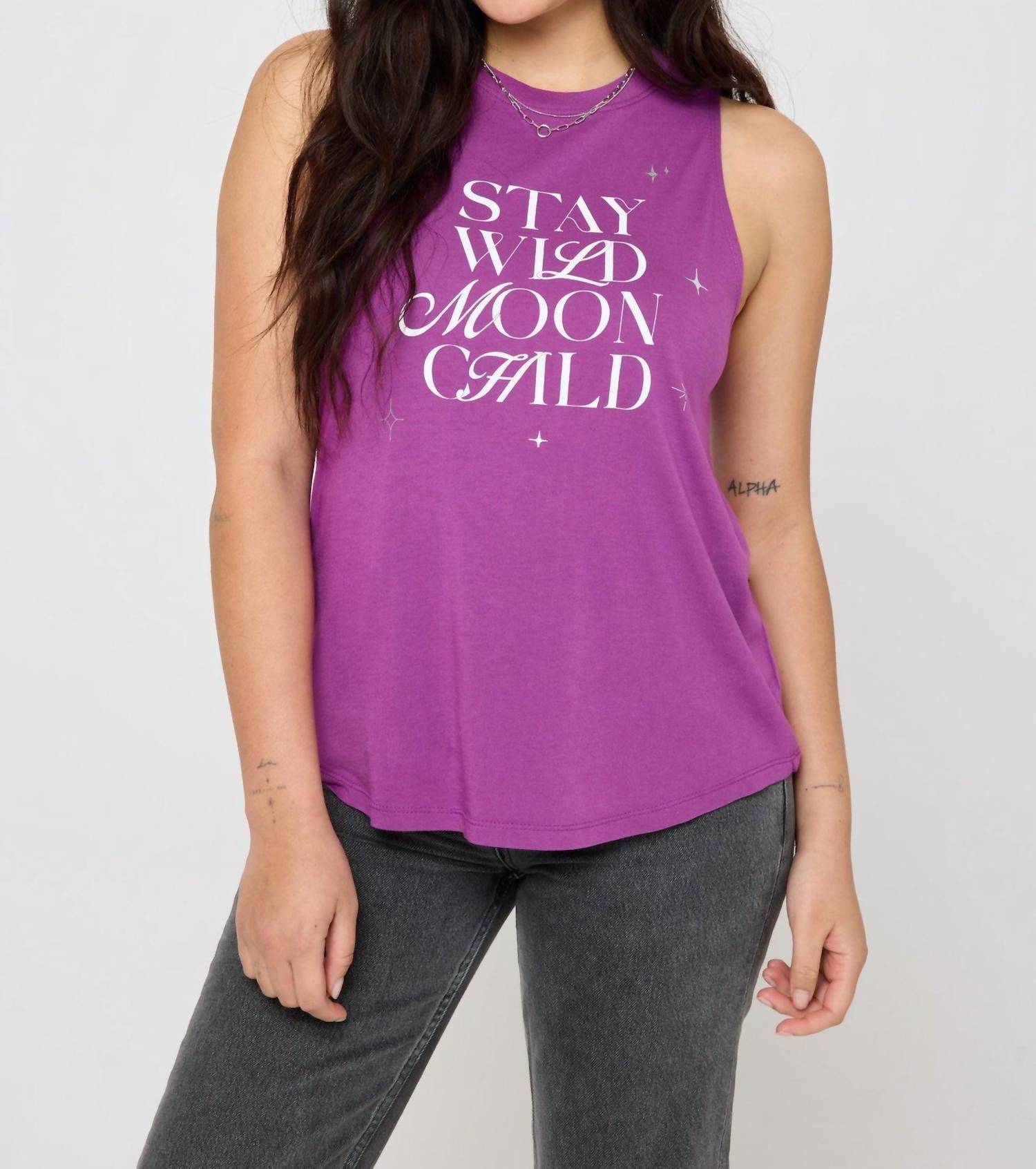SPIRITUAL GANGSTER Wild Moon Jade Muscle Tank in electric amethyst - women's shirt