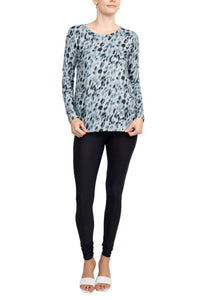 Joan Vass - Women's Scoop Neck Long Sleeve Hem Animal Print Jersey Top