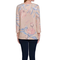 Multiples 3/4 Sleeve Scoop Neck Embellished Top in floral - women's blouse - detail view