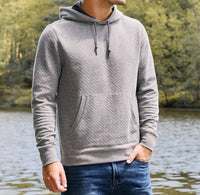 Flags & Anthem Bradner Super-Soft Quilted Hoodie in grey heather - men's shirt - detail view