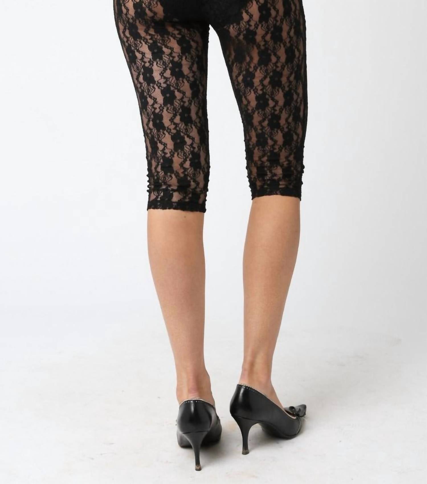 OLIVACEOUS Roxy Sheer Lace Capri Pants in black - women's pants - detail view
