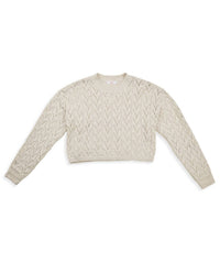 8apart Junior Women's Ada Cable Crew Sweater in tan - women's sweater
