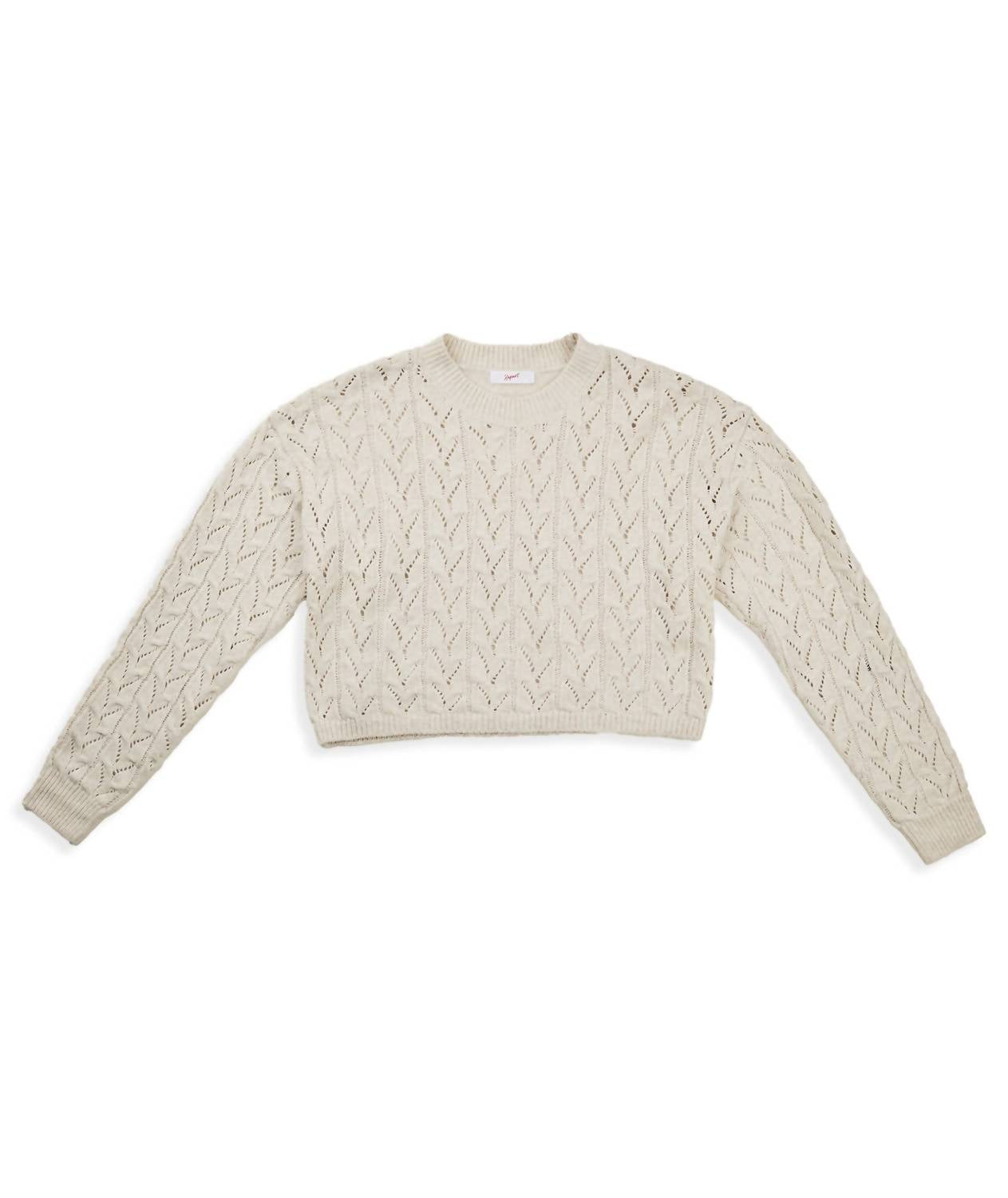 8apart Junior Women's Ada Cable Crew Sweater in tan - women's sweater