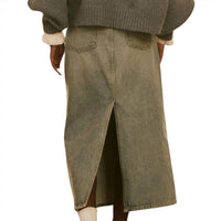 THE GREAT. Women's The Column Skirt in monterey wash - women's skirt - detail view