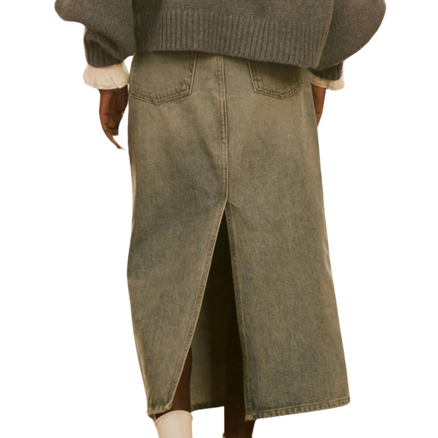 THE GREAT. Women's The Column Skirt in monterey wash - women's skirt - detail view
