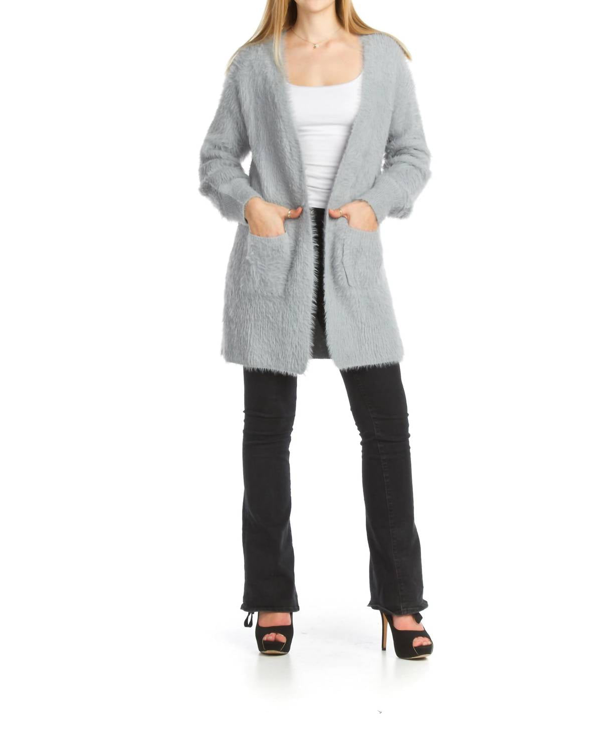 Papillon - Fuzzy Long Cardigan With Pockets