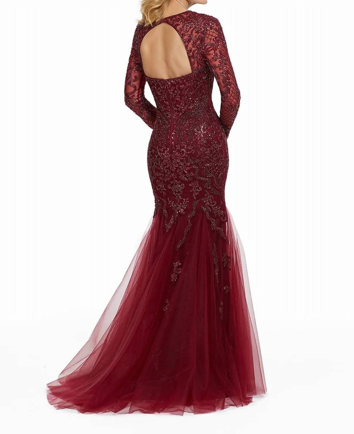 Mgny - Beaded Tulle Mermaid Evening Gown