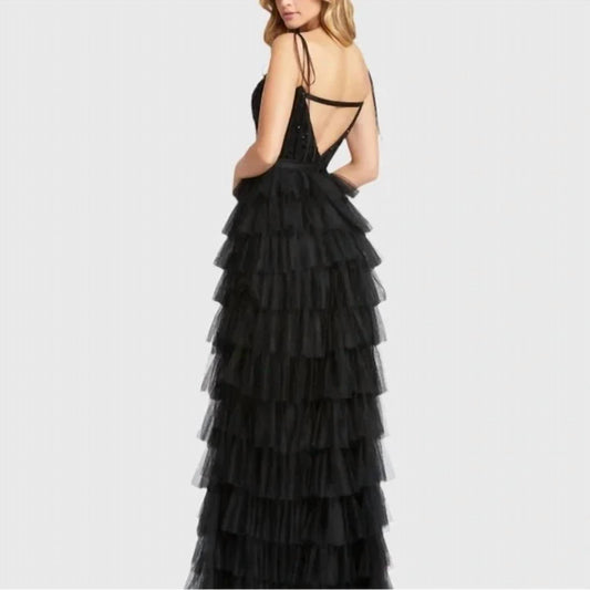 Mac Duggal - Sequined Bustier Tiered Ruffle Gown