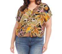 Karen Kane Curvy Dolman Sleeve Top - Plus in tropical flower print - women's blouse