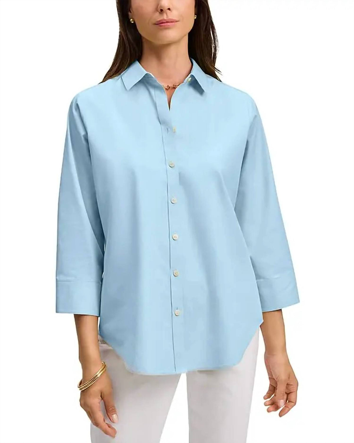 Foxcroft - Margie Three Quarter Sleeve Pinpoint Oxford Shirt