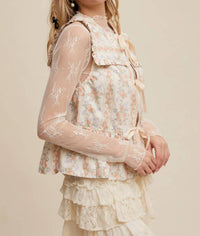 Listicle - Women's Floral Print Tie Front Peplum Top