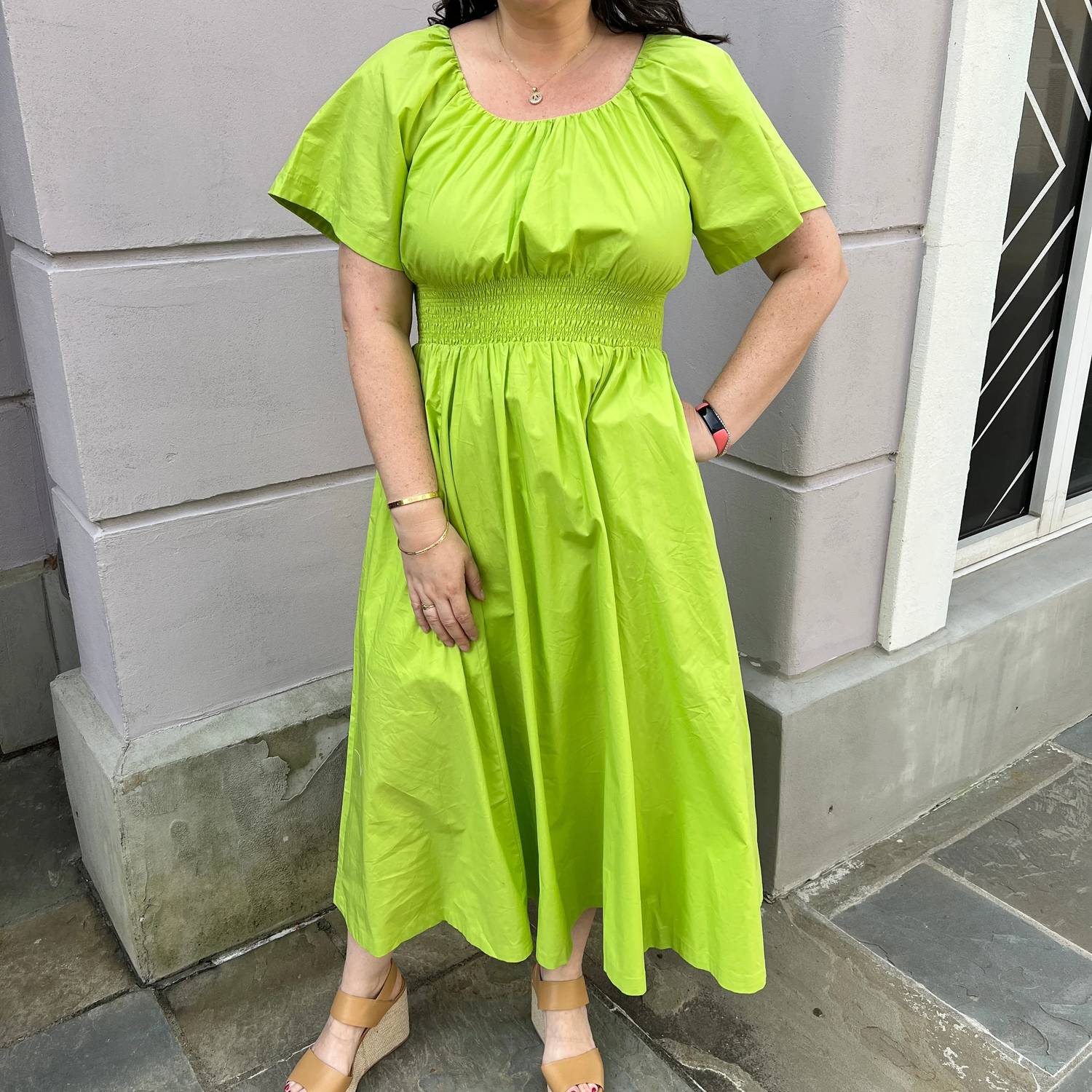 Skies Are Blue - Poplin Short Sleeve Midi Dress