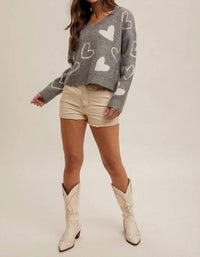 Hem & Thread - Heart V-neck Sweater Top
