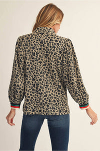 Jodifl - Half Zip Textured Leopard Print Top