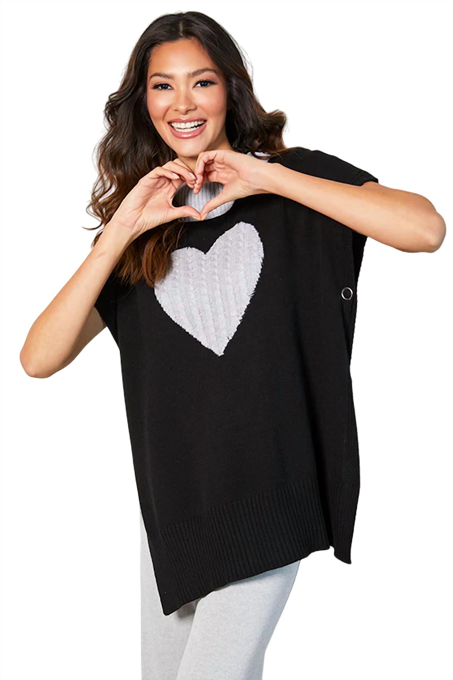 Zip Cowl Neck Heart Poncho