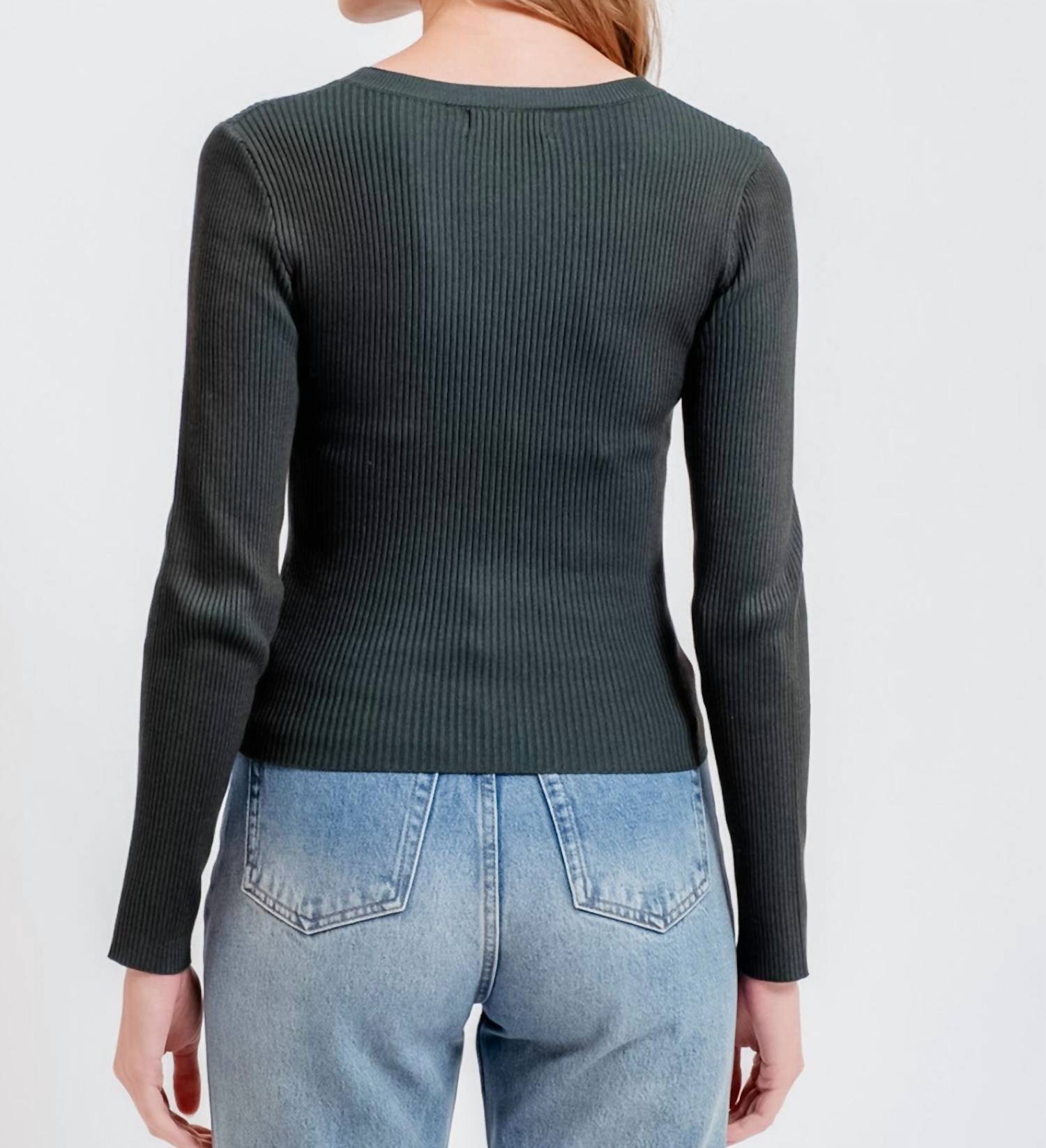 The Workshop Basics Ribbed Sweater in green - women's sweater - alternate view