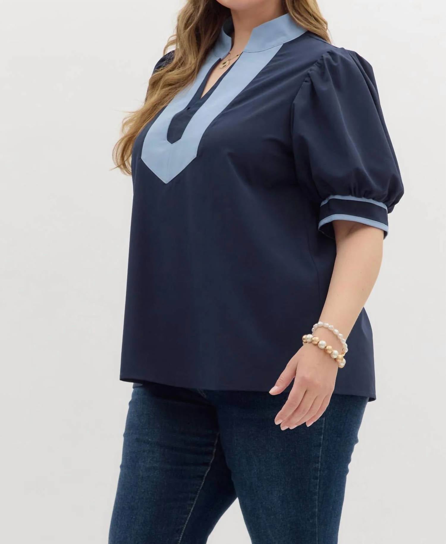 Entro - Short Bubble Sleeve Pullover - Plus