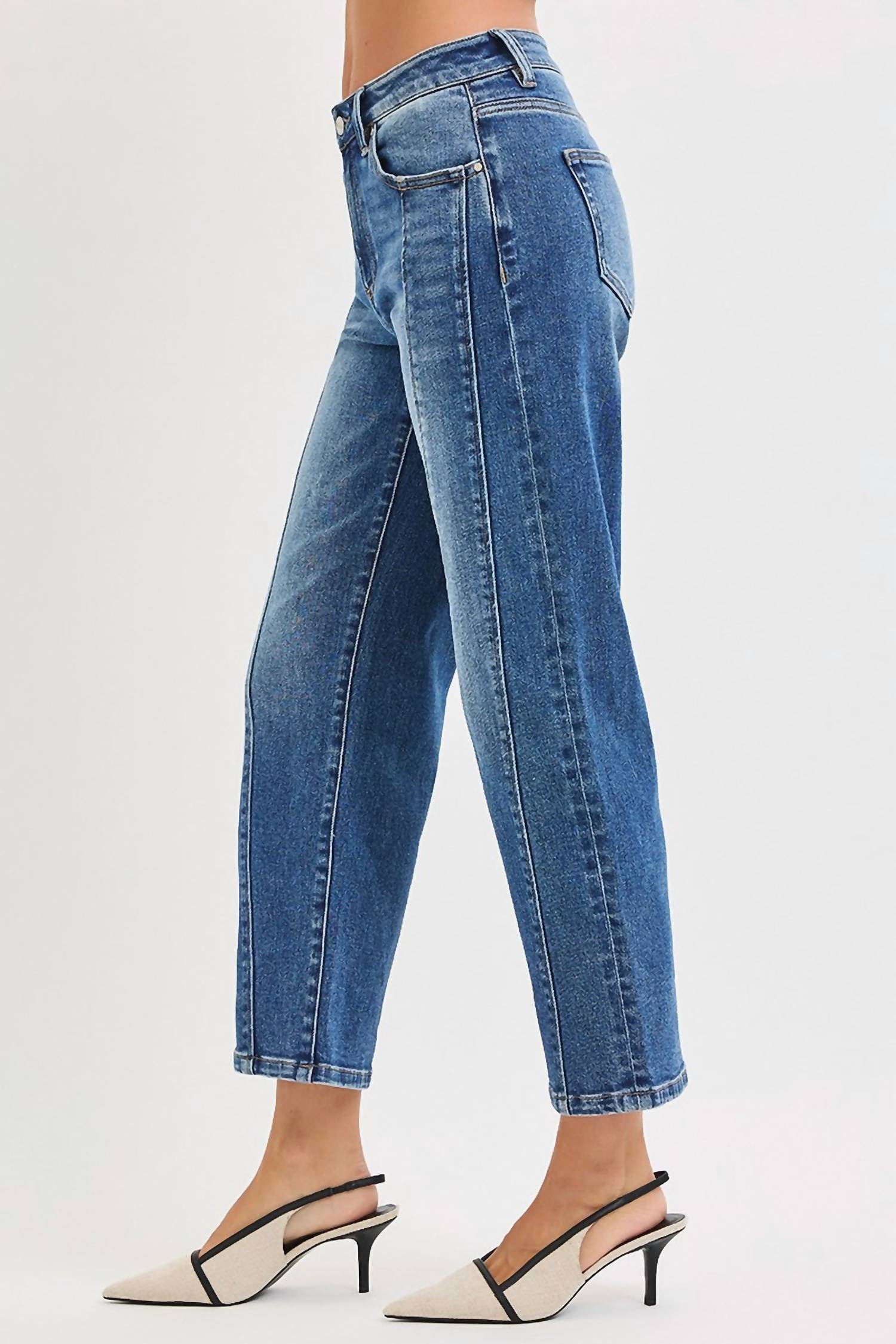 RISEN Downtown Darling High Rise Straight Leg Crop Jeans in medium wash - women's jeans - view 4