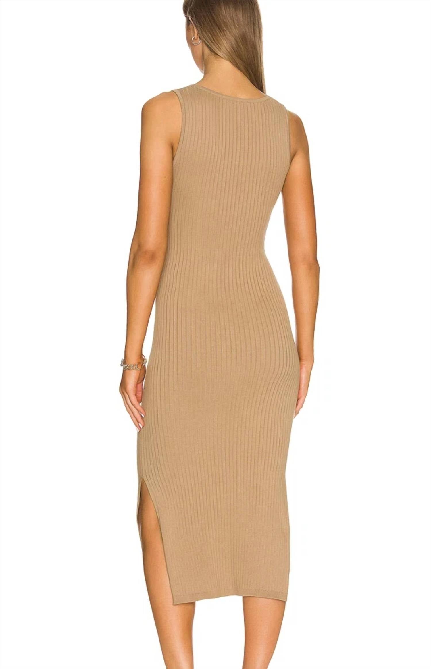 GOOD AMERICAN Rib Knit Tie Midi Dress in taupe - women's dress - alternate view