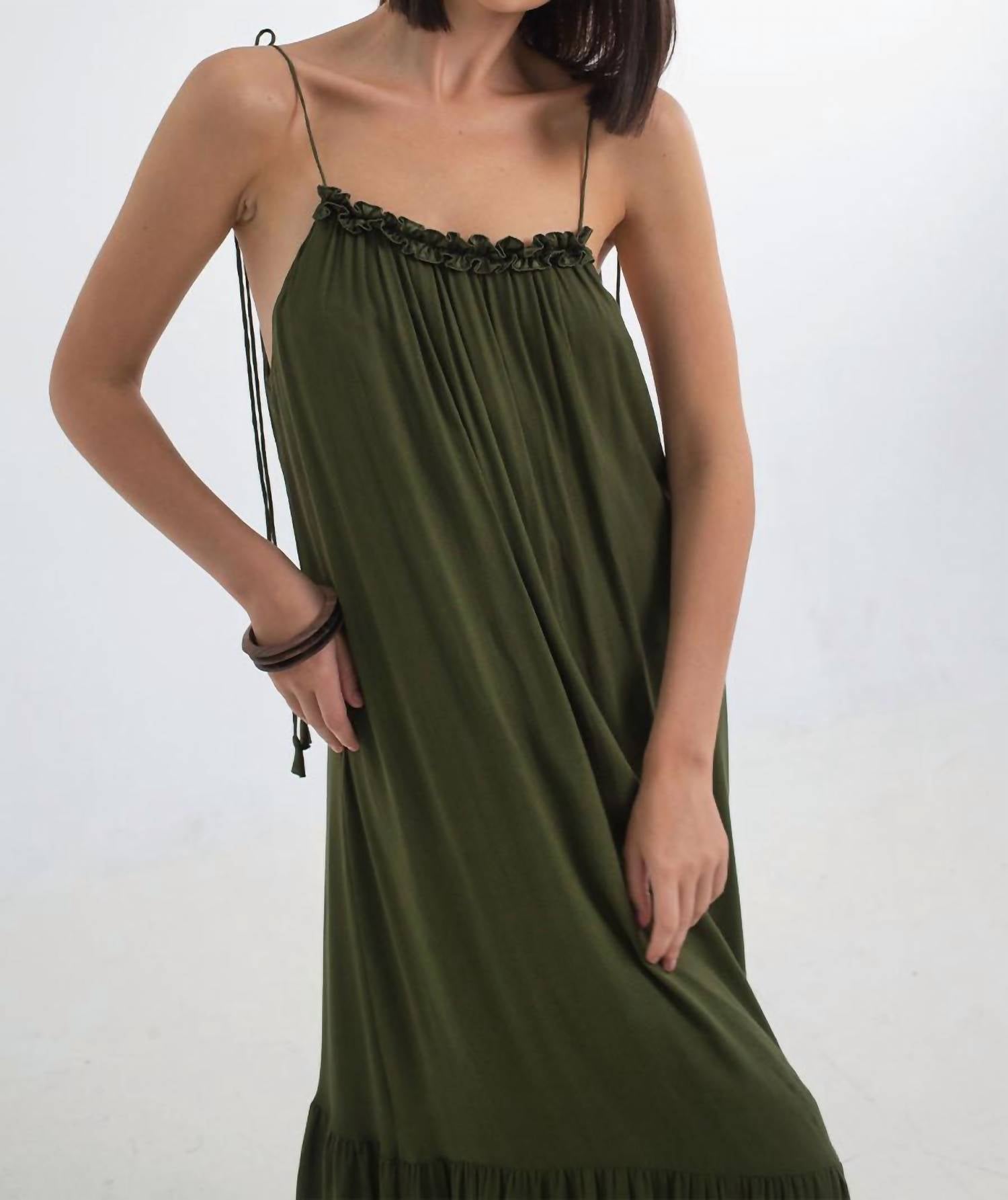 Uma and Leopold Lively Maxi Dress in olive green - women's dress - alternate view