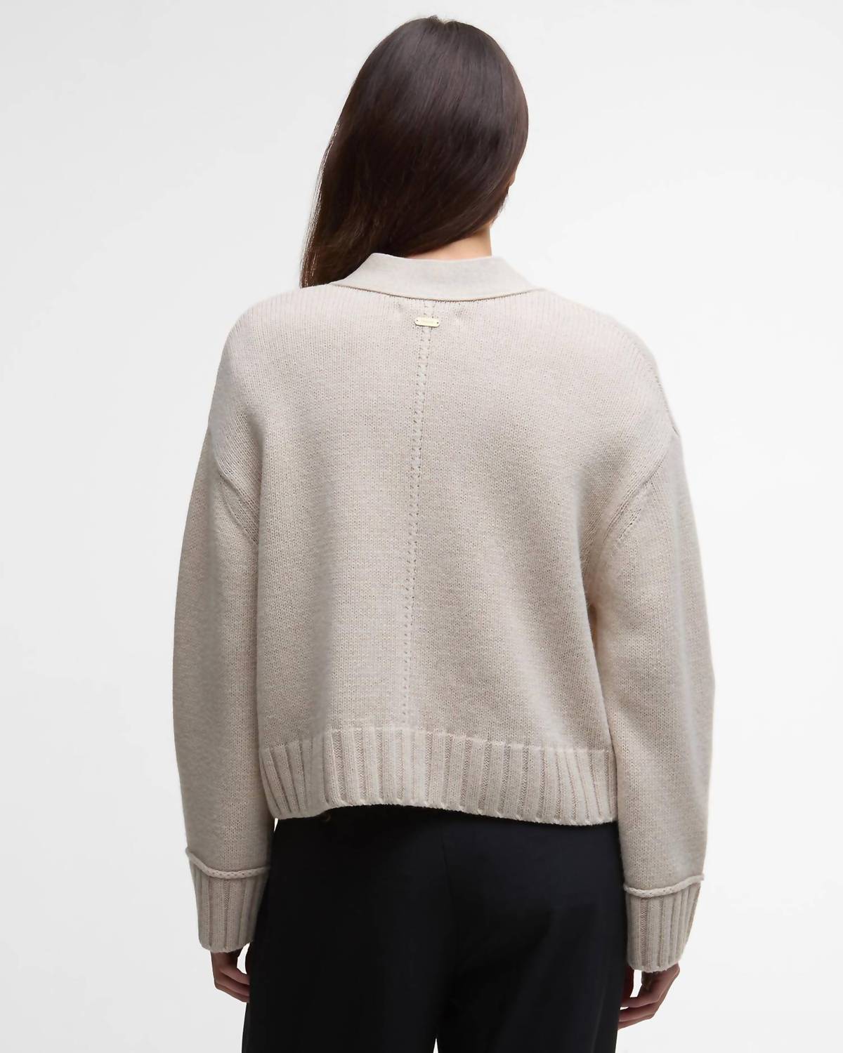 Barbour Faye Knitted Cardigan in oatmeal - women's cardigan - detail view