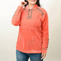 American Darling Velvet Concho Long Sleeve Shirt in shrimp - women's blouse