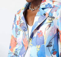 Joseph Ribkoff - Faye Face Print Faux Suede Moto Jacket